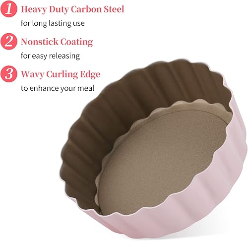 Miniatura 6 de Mini sartén redonda para tartas con parte inferior extraíble, mini moldes antiadherentes para hornear, juego de moldes para quiche de acero al