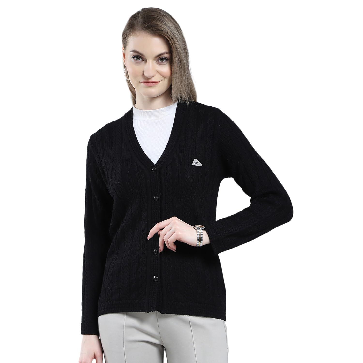 Women Woolen Regular Fit Cardigan | Winter Sweater | V Neck | Button Closure |Full Sleeve with Self Design Knitted Cardigan for Women's