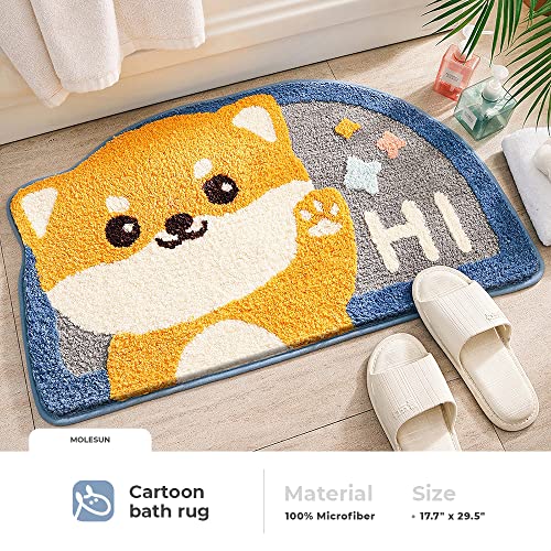 Cute Bathroom Rug Bath Mat 17.7" x 29.5" Non-Slip Soft Shower Rug Plush Microfiber Cute Bath Rug Water Absorbent Thick Shaggy Floor Mats, Machine Washable, Shiba Inu - Image 3