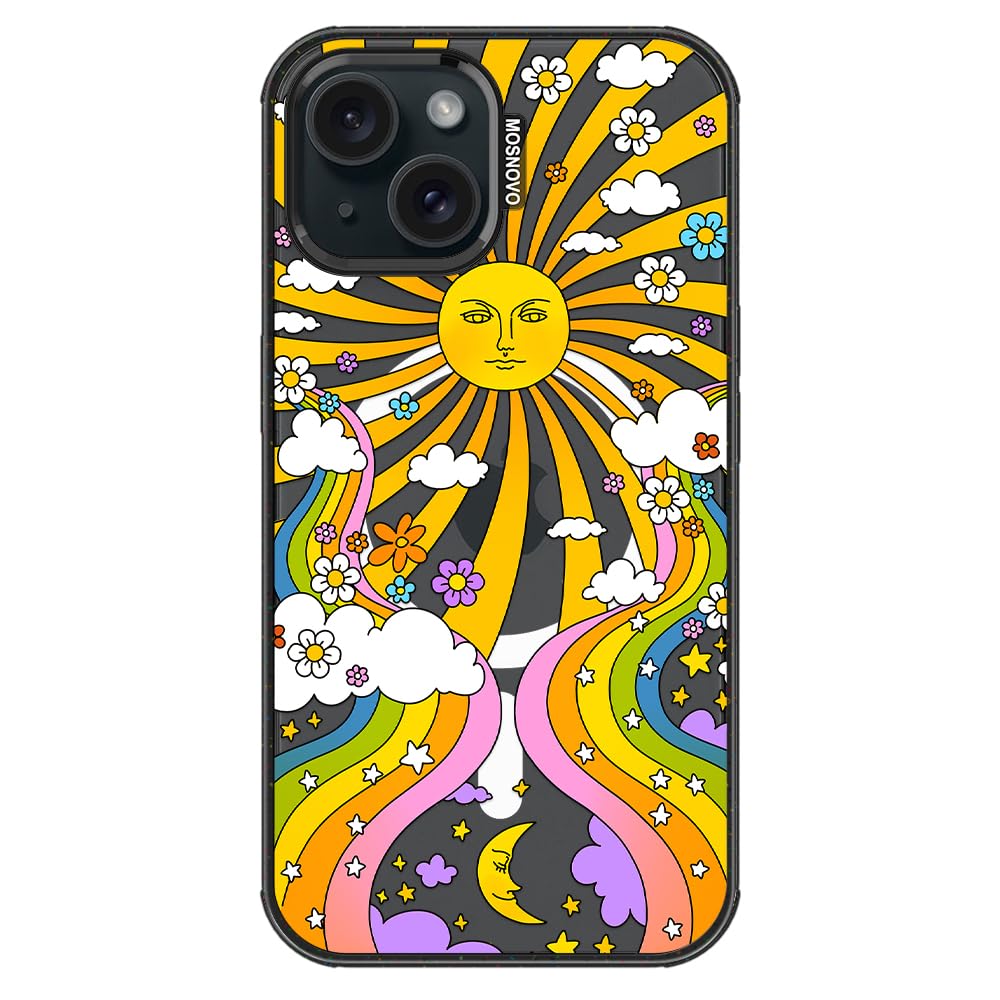 MOSNOVO Magnetic Case for iPhone 15, 10ft Military-Grade Protection, Compatible with Magsafe, Shockproof Phone Case for iPhone 15-70's Psychedelic