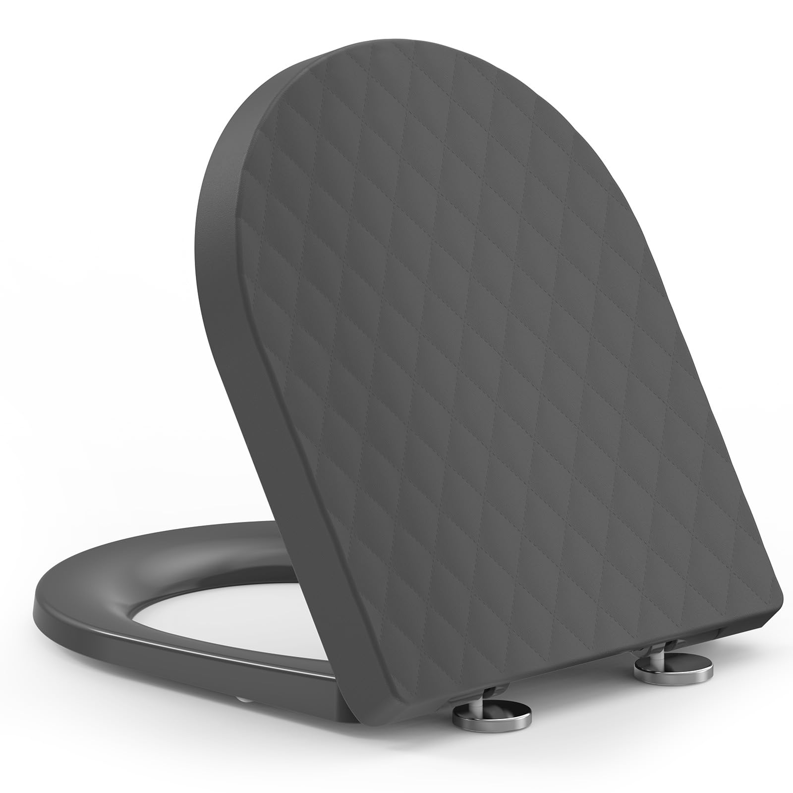 YEAUPE PRO D Shaped Soft Close Toilet Seat,Grey PP Diamond Design LOO Lid,Quick Release for Easy Cleaning,Top Fixing,Adjustable Hinges,Anti-Slip Universal Toilet Seats Cover for Bathroom, 47 x 37cm