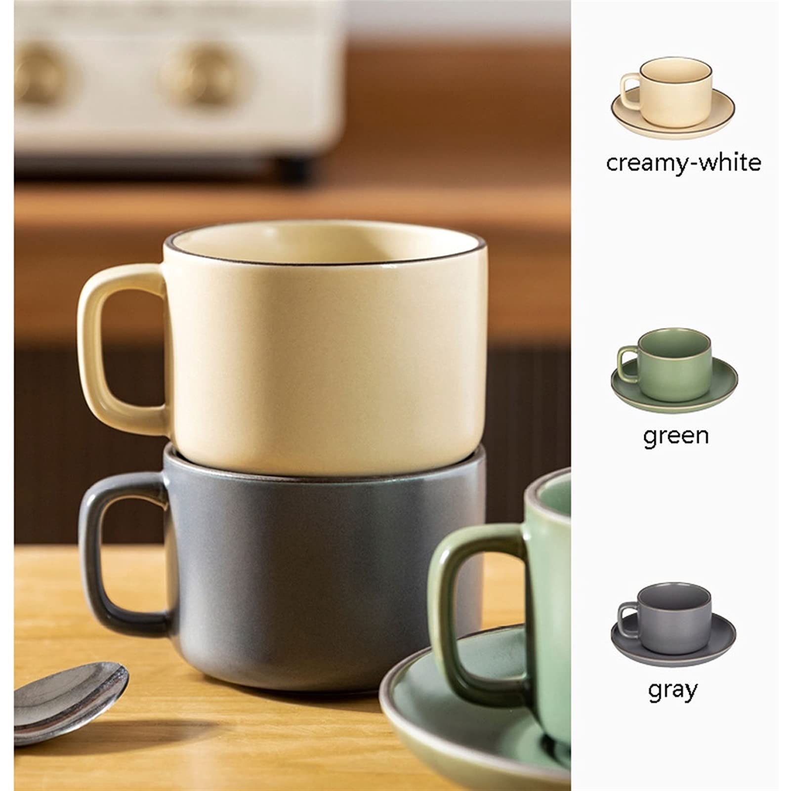 Taza de té de porcelana con asa, juego de 17 onzas, apta para microondas y lavavajillas, taza ancha (A) (B)