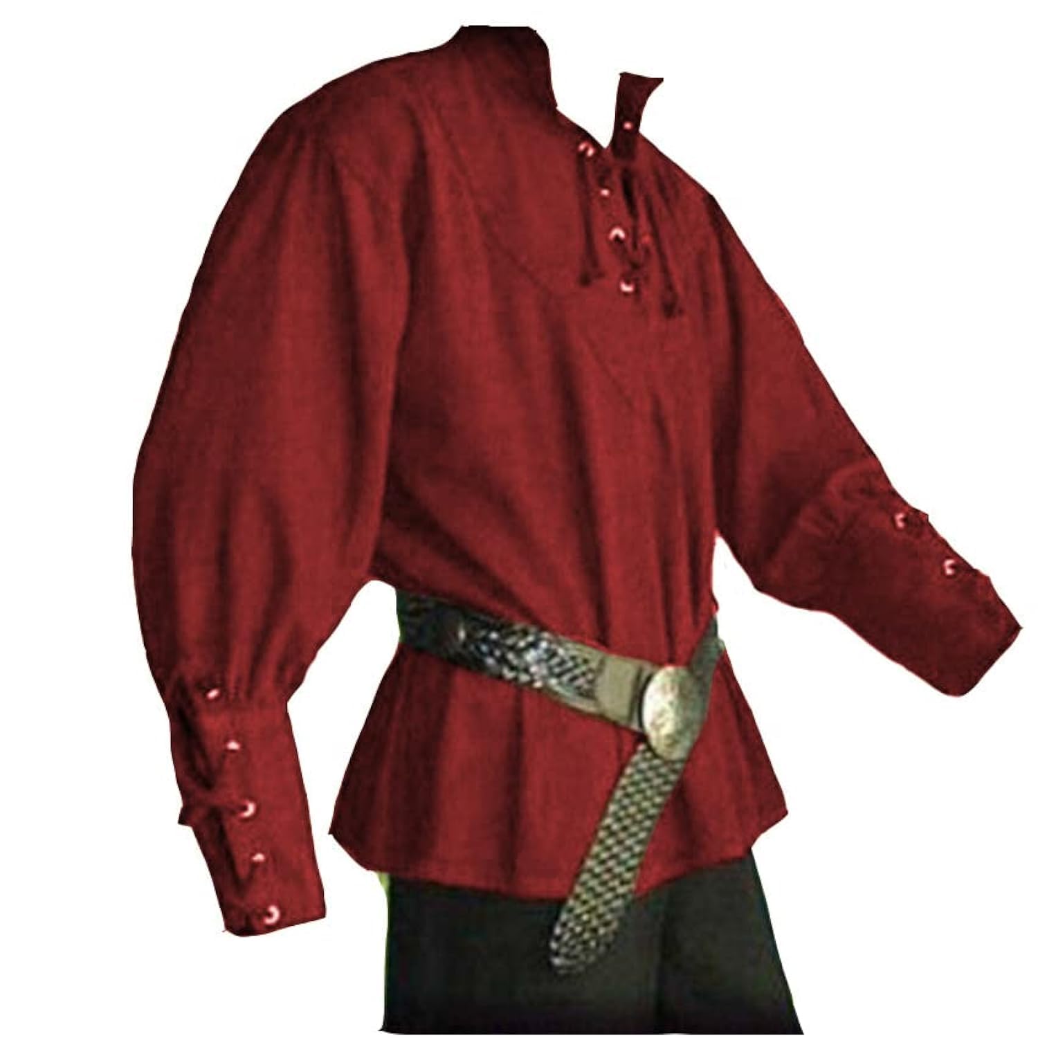 JIEFULL Men's Medieval Pirate Costume-Vintage Bandage Blouse-Mercenary Scottish Wide Cuff Shirt-Long Sleeve Viking Top
