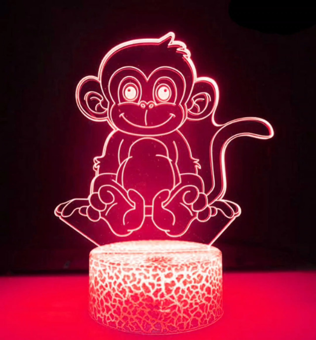 Image of 3D Monkey Night Light Lamp Illusion 7 Color Changing Touch Table Desk Decoration Lamps Acrylic Flat ABS Base USB Cable Birthday Gift Toys