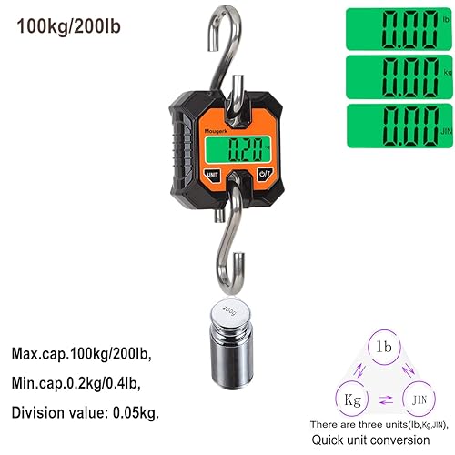 Miniatura 2 de Báscula colgante digital portátil resistente para grúa de 220.5 lbs, 200 libras, 2 pilas AAA (no incluidas)