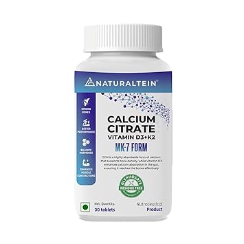 NATURALTEIN Calcium Citrate with Vitamin D3 & K2 (MK7) 60 Tablets | High-Absorption Calcium Supplement for Bone Health | No Additives | Vegan & Gluten-Free - image, photos