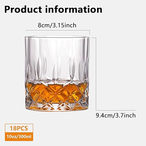 Miniatura 2 de Paquete de 18 vasos de whisky de cristal, vasos de whisky de 10 onzas, vasos de whisky de vidrio de bourbon, vasos de whisky para hombres, vaso de