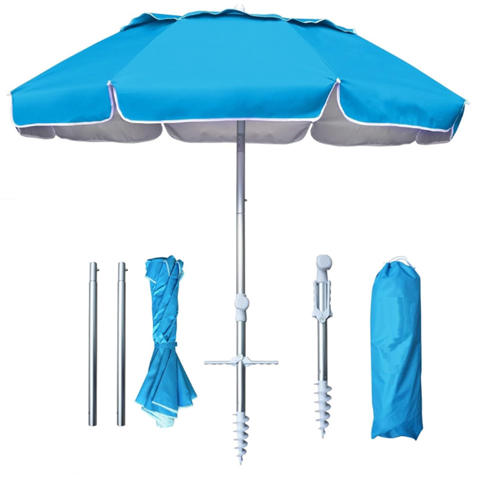 Ombrellone da Esterno Pieghevole Portatile Protezione UPF 50+ Pulsante Inclinazione Telaio in Metallo Valigia for Patio Giardino Spiaggia Piscina Cortile Blu(Sky Blue)