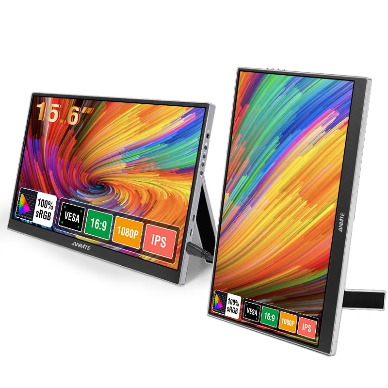 Image of Portable Monitor 15.6 Inch Computer Gaming Metal Enclosure Mobile External Display for Laptop Xbox PS4 Phone with Speakers Type-C USB-C HDMI IPS FHD 1080P LED Screen