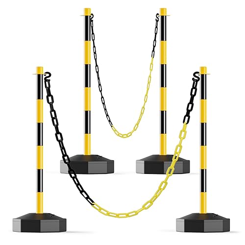 Paquete de 4 conos de delineador de tráfico con base rellenable, barrera de seguridad de tráfico expandible con cadena de plástico de 8 pies, conos