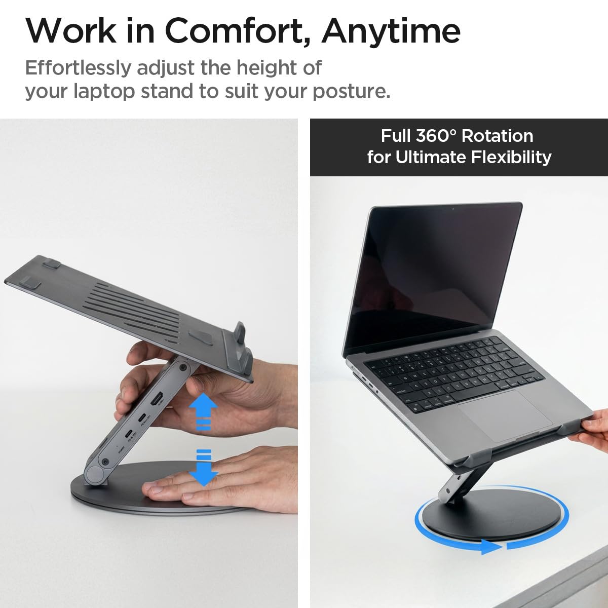 Spigen ArcDock 6-in-1 Laptop Ständer mit Dockingstation【inkl. USB C auf C Kabel】 Ergonomisch, USB A/C & 4K 60Hz HDMI fürMacBook iPad Pro Air Neo A16 M2 M3 M4 M5 und alle Notebooks bis 15,6"