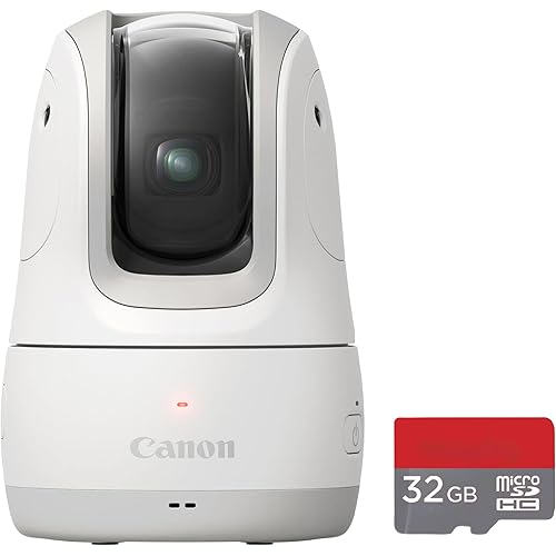 Canon PowerShot Pick PTZ Camera (White) Bundle | AI-Powered Auto-Tracking Camera with Face Detection, Pan/Tilt Control & Hands-Free Operation | for Vlogging & Home Recording (4825C015) + 32GB Card