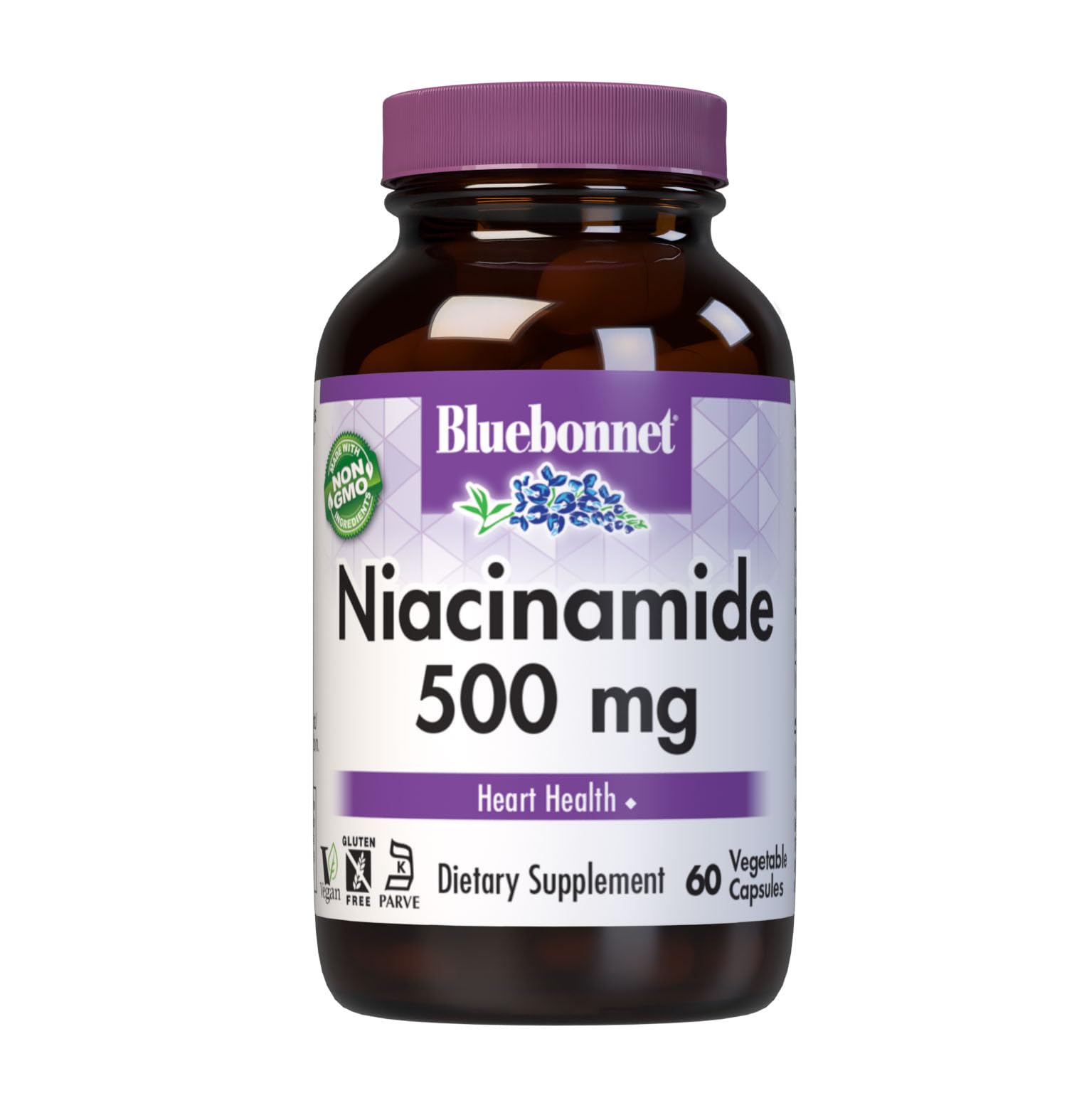 Bluebonnet Nutrition Niacinamide 500mg, Supports Cardiovascular Health*, Soy-Free, Gluten-Free, Non-GMO, Kosher Certified, Dairy-Free, Vegan, 60 Vegetable Capsule, 60 Servings 1 60 Count (Pack of 1)