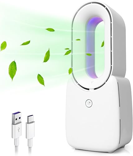 CONBOLA Ventilador de escritorio sin aspas, pequeño ventilador de oficina silencioso de 11.8 pulgadas con luz LED de 5 colores, control táctil,