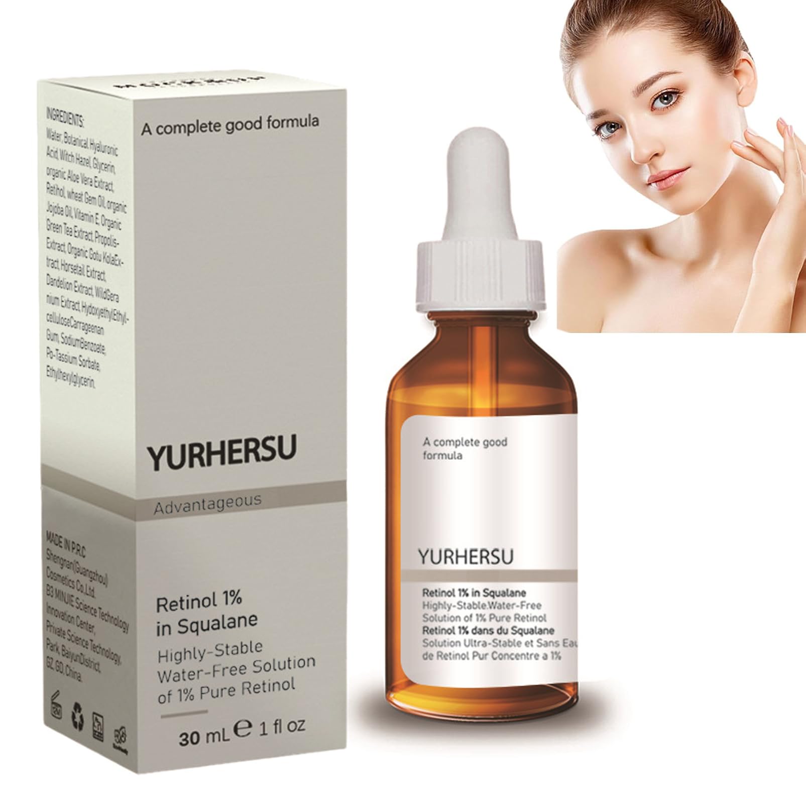 Retinol 1% in Squalane 30ml-Retinol Serum High Strength for Face Reduce Fine Lines & Wrinkle丨Hyaluronic Acid Serum for Face Plump & Smooth Skin丨Retinol Face Moisturiser for All Skin Types