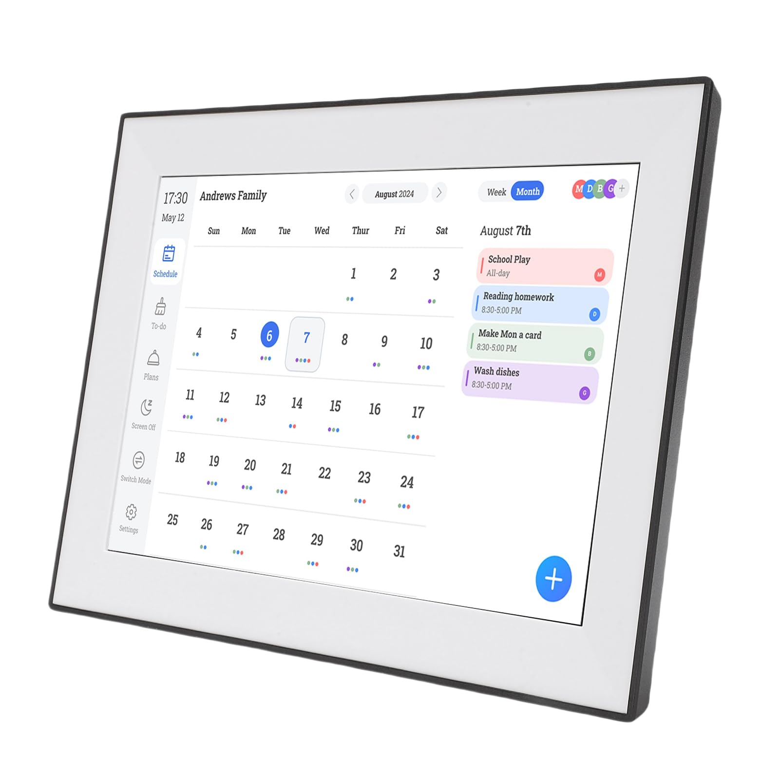 Annadue 10,1 Zoll Intelligenter Digitaler Kalender, Elektronisches Fotorahmen-Display mit WiFi-Synchronisierung, Essensplaner, Sprachaufzeichnung, Familienplanung, für das Home Office (EU)