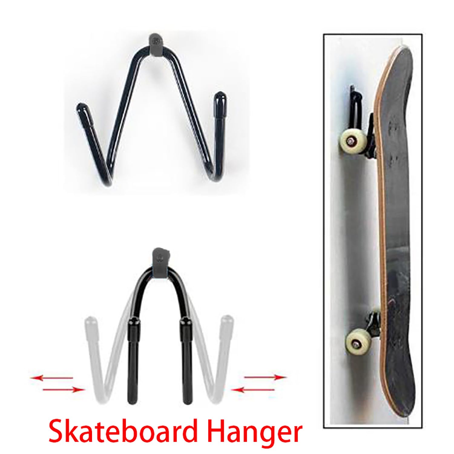 Uchwyt ścienny na deskę longboard – czarny, 17 x 7 x 6 cm, wieszak na haczyki, uchwyt ze śrubami do zawieszenia, do Pennyboard, gitary, stojak, uchwyt ścienny, stojak na gitarę,