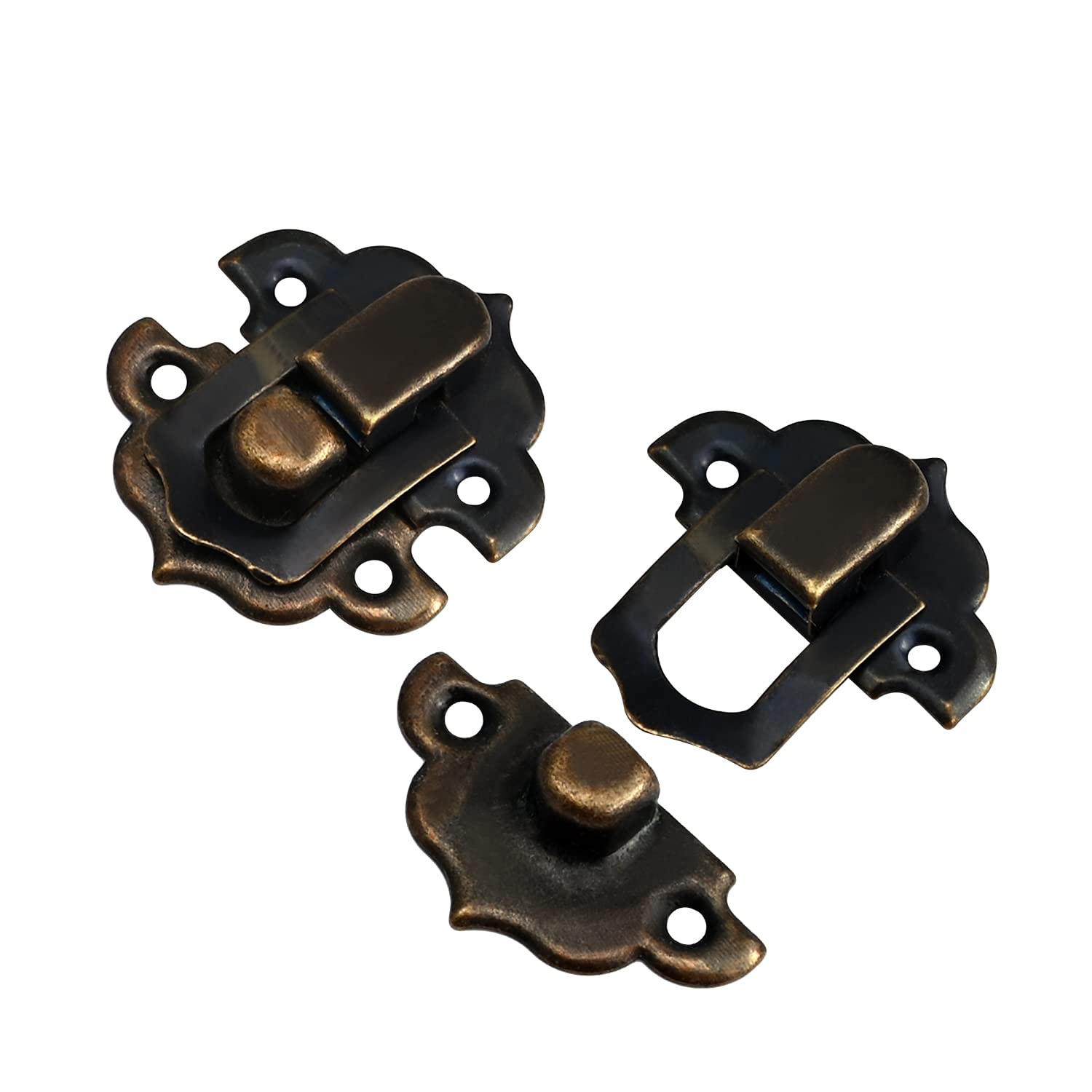 Mromax Bronze Tone Box Latch, Small Size Bronze Decorative Hasp Jewelry Cases Catch W Screws 10 Sets