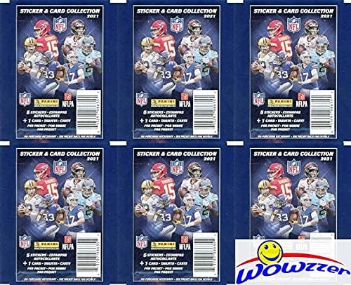 2021 Panini NFL Football Stickers Collection of 6 Factory Sealed Sticker Packs with 30 MINT Stickers & 6 Cards! Look for Cards & Stickers of Patrick Mahomes,Tom Brady, Trevor Lawrence & More! WOWZZER!