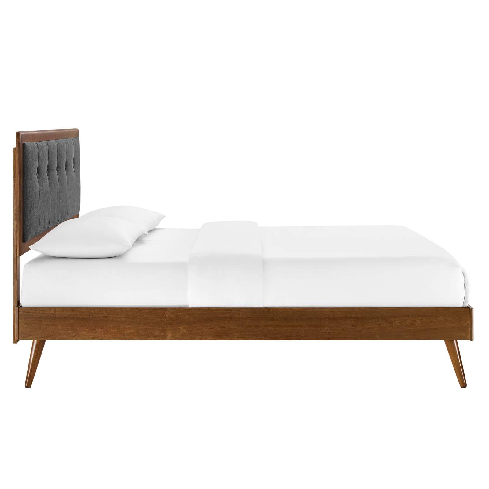 MOD-6637-WAL-CHA - Cama de plataforma de madera de sauce con patas abiertas, color carbón de nogal 4