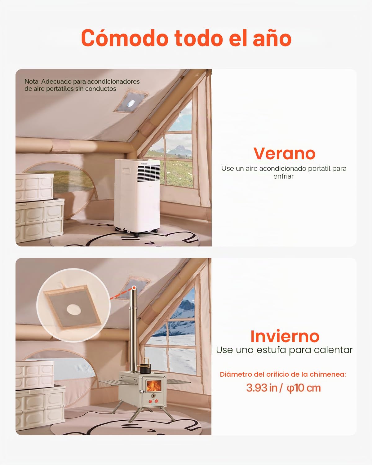 VEVOR Tienda Inflable para Acampar, Carpa Inflable de para Personas con Bomba Manual, Conector para Estufa, Puertas y Ventanas de Malla, Bolsa de Almacenamiento