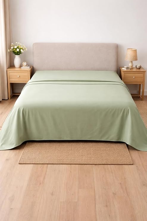 Cottonest%100 Pamuk Düz Çarşaf 240x260 cm Çift Kişilik Büyük Boy Çarşaf – Yumuşak, Nefes Alabilen, Dayanıklı Tek Parça Üst Çarşaf (ÇAĞLA YEŞİLİ)