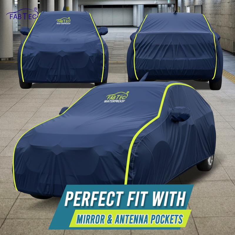 Image of FABTEC Premium Waterproof Car Body Cover for Kia Sonet All Weather Protection Car Cover Scratch Proof with Mirror Pocket (Navy Blue)