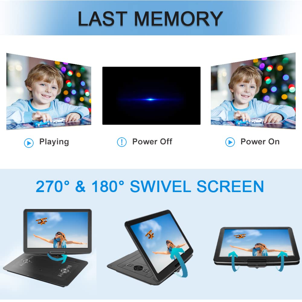 17.9" Portable DVD Player with 15.6" HD Swivel Screen, Personal DVD Player with 5 Hrs Rechargeable Battery, Mobile DVD Player for Kids, Home, Sync to TV, Support USB/SD & Multiple Disc Formats