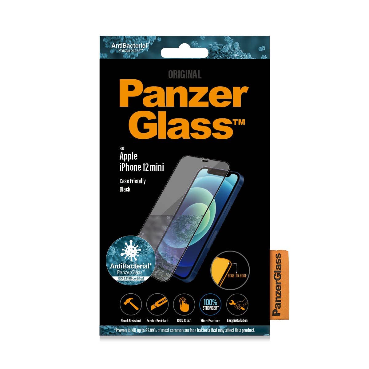 PANZER GLASS - Pellicola protettiva in vetro temperato"Edge to Edge", per iPhone con 5,4 pollici, colore: Nero