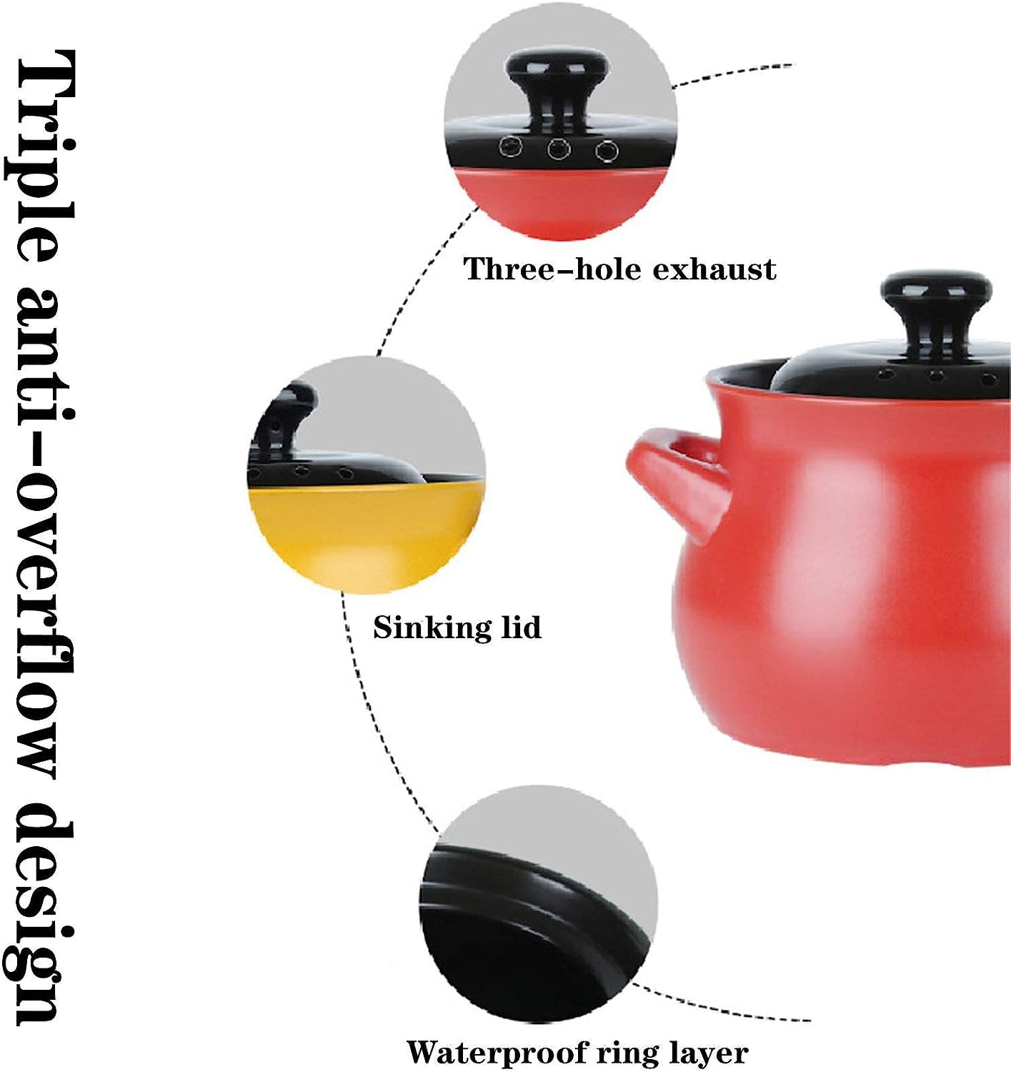 Casseruola da 3,8 l con coperchio, pentola in ceramica per zuppa/pentola di terracotta/pentole in ceramica (rosso e bianco)
