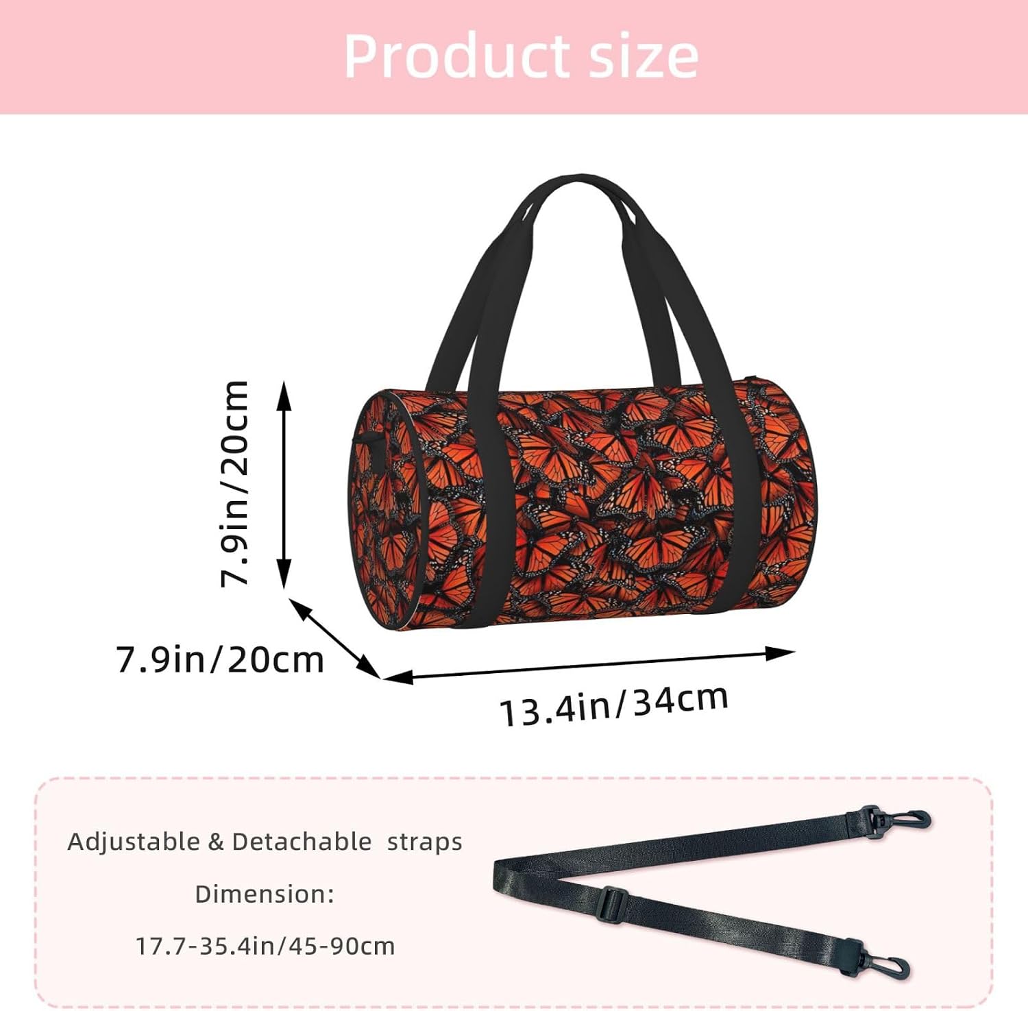 Monarch Butterflies Print Sports Tote Bag Lightweight Water-Resistant Gym Backpack Travel Supplies