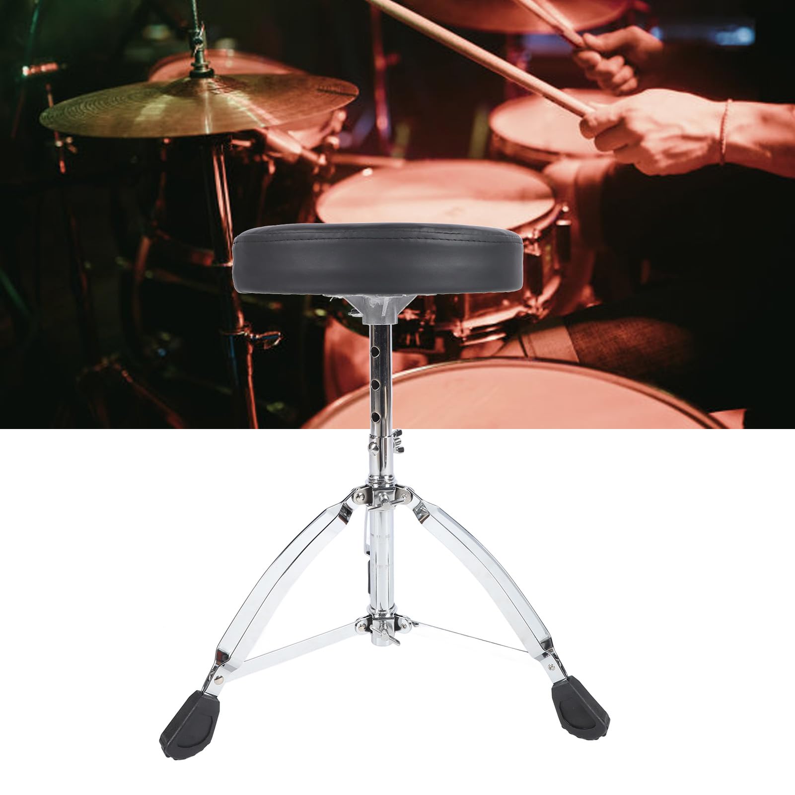 Drum Thrones Taburete Plegable para Batería, Asiento Acolchado para Batería con Pies Antideslizantes para Adultos y Niños, Trono de Batería Acolchado de Altura Ajustable para