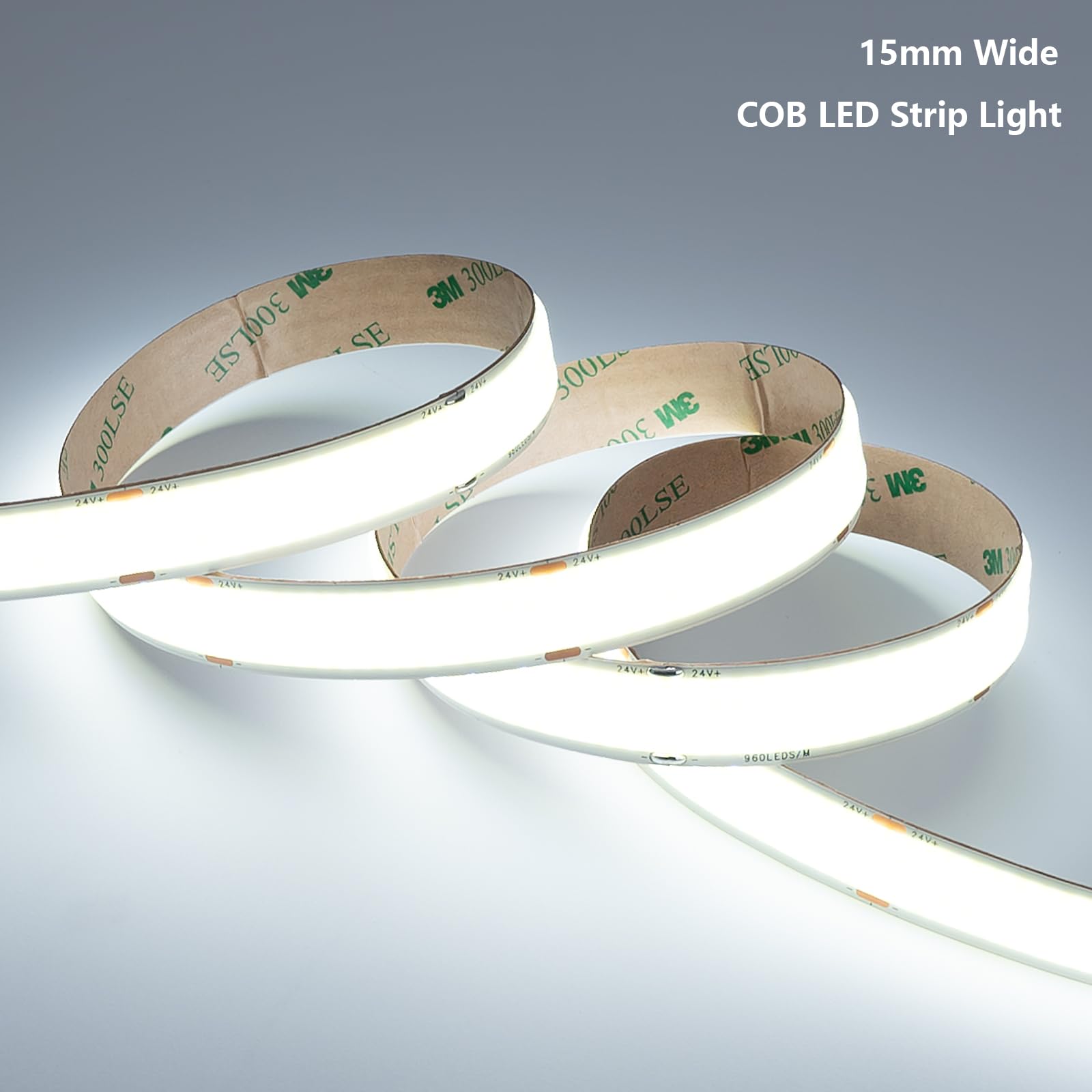 BENLUN 24V 15mm Breite Superhell COB LED Streifen 10m 250W 27500lm | 6000K Kaltweiss LED Strip CRI 92 25W/m 960LEDs/m Selbstklebend mit Netzteil für Zimmer Dekoration Beleuchtung
