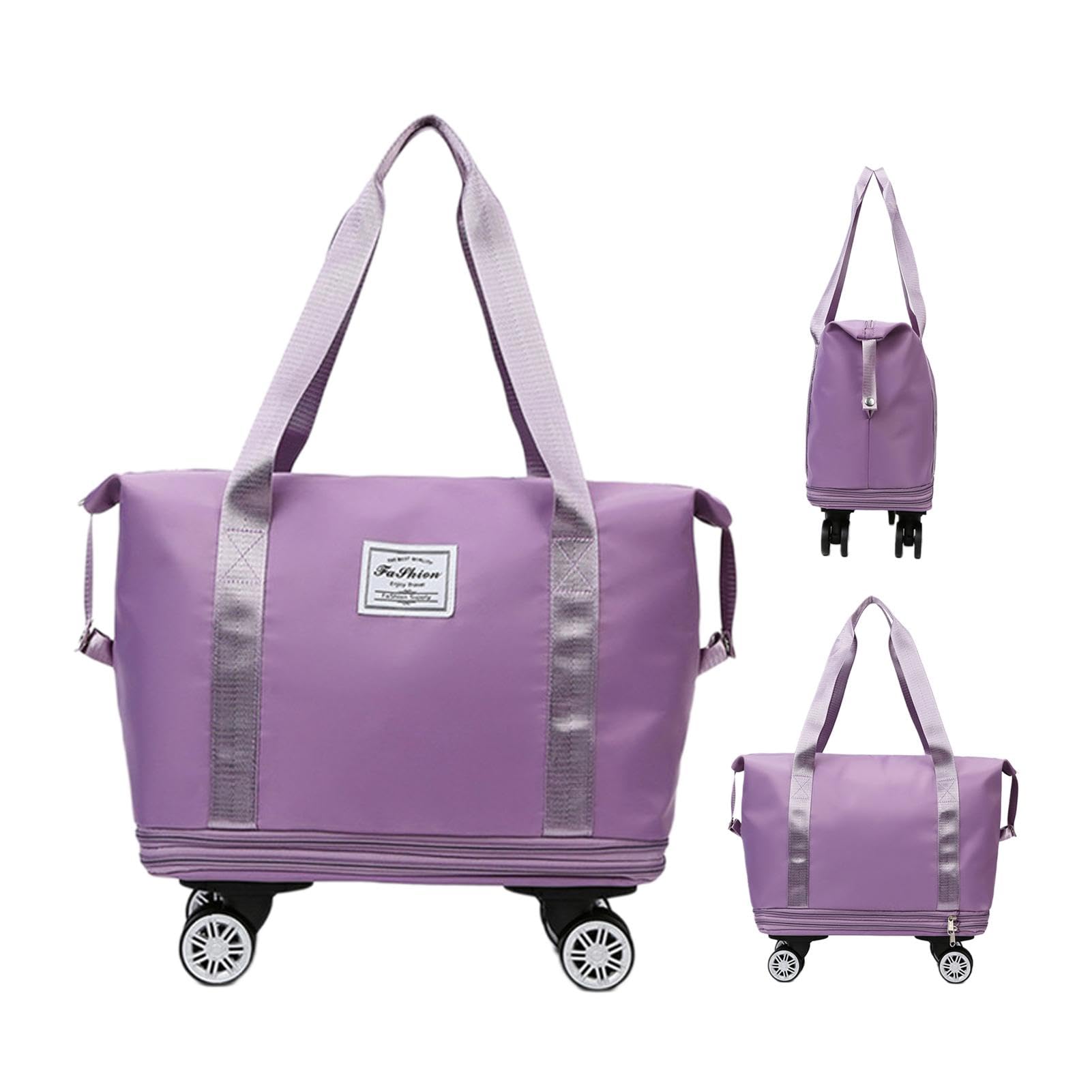 Borsa da viaggio pieghevole, impermeabile, con ruote staccabili | grande borsa da viaggio per viaggiare, 40 x 22 x 32 cm, Viola, Refer to description, Unisex