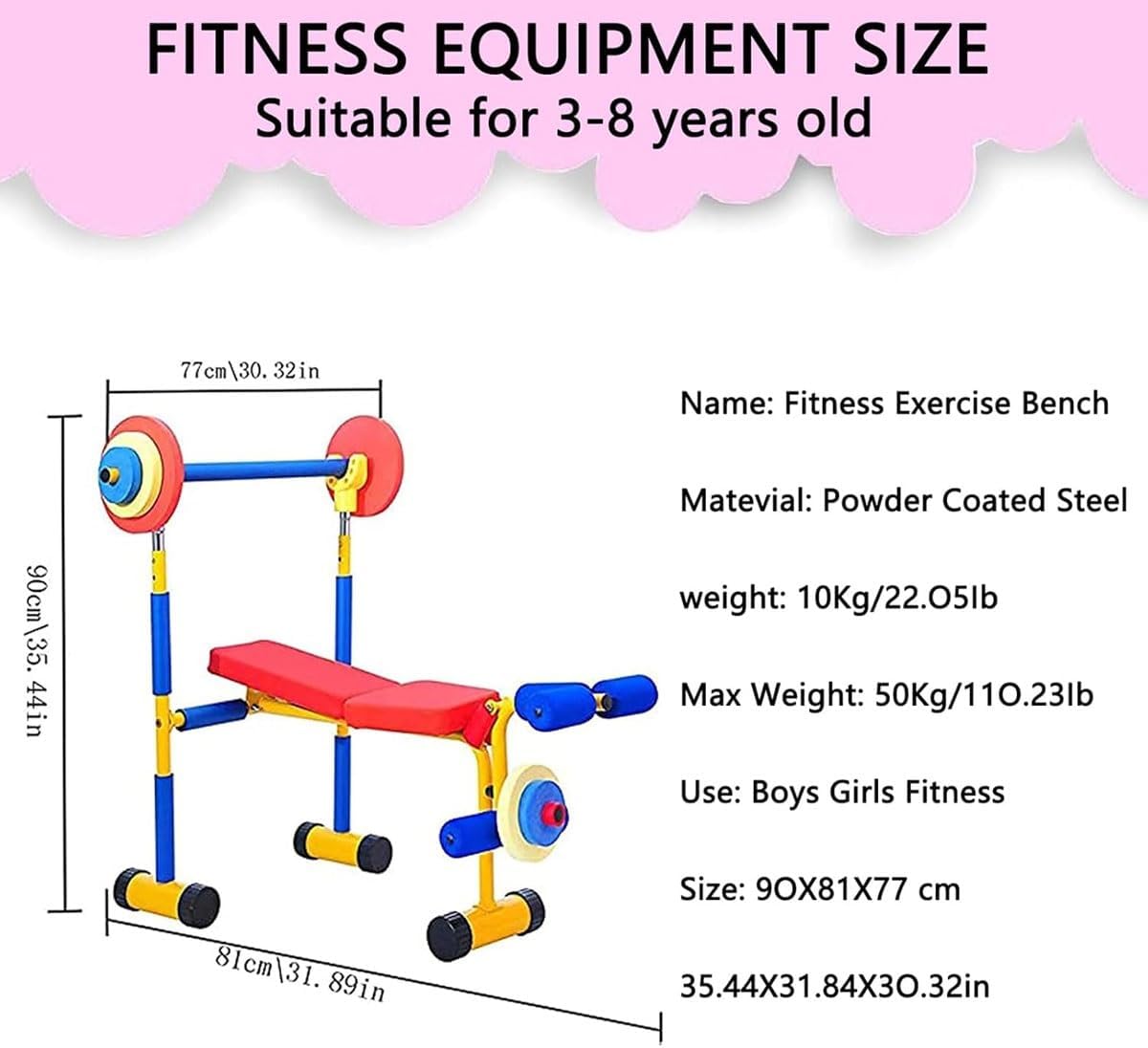 Fun and Fitness Exercise Equipment for Kids,Kids Weight Bench Set,Indoor Outdoor Sport Toddler Weight Lifting Set,Toddler Workout Exercise Equipment,for 3 to 8 Years Old Kids