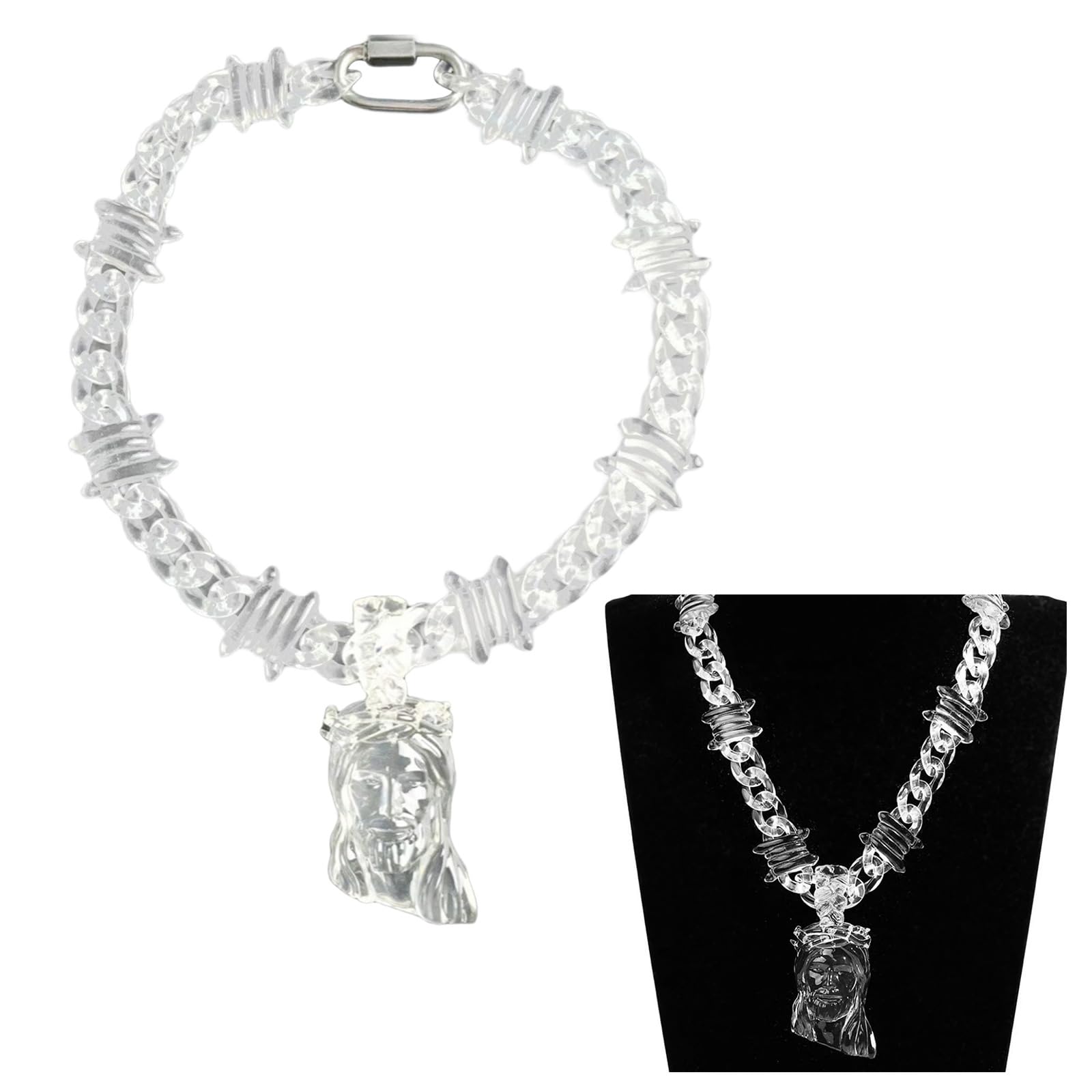 Collana girocollo in resina ovale vintage con clip esagerata con disegni ovali per feste e riunioni