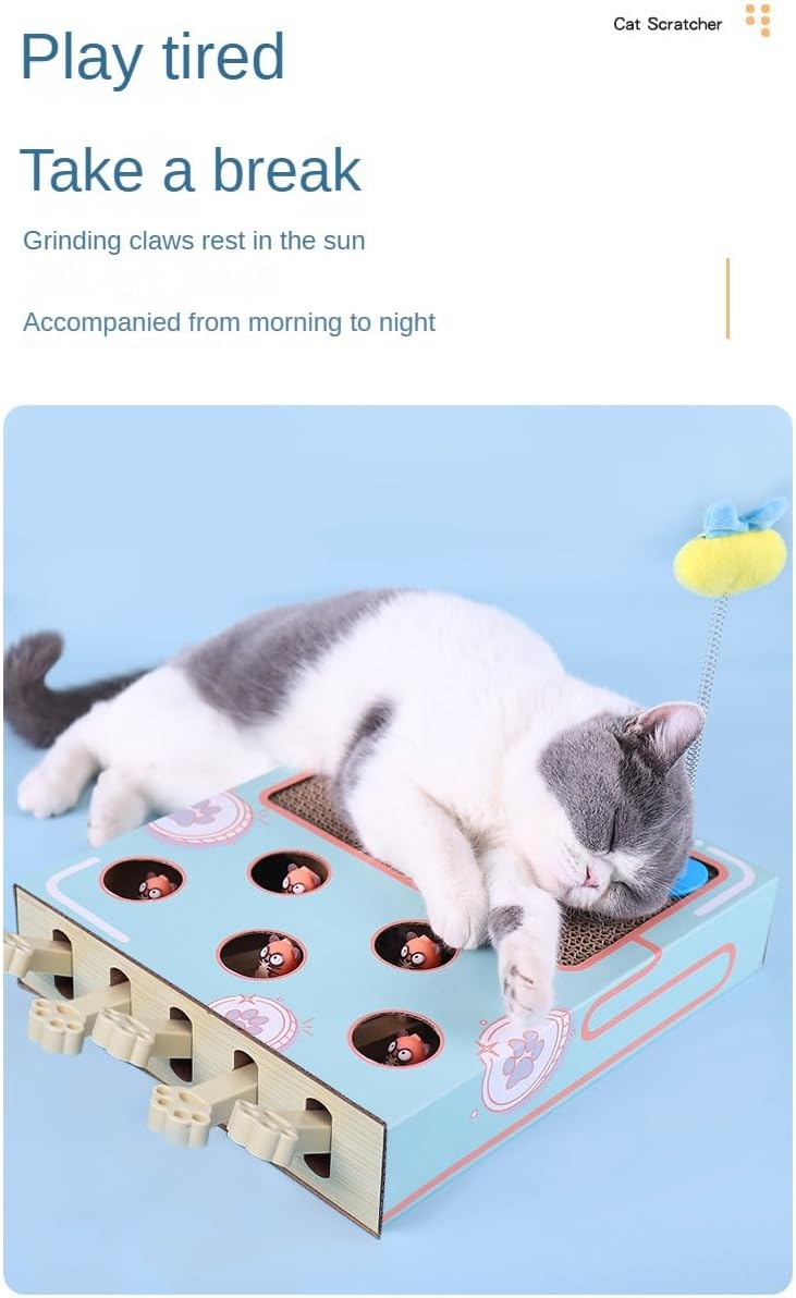 Cat Toys, Scratching Pad Interactive Whack A Mice Game, Solid Wood Box Interactive Cat Toys for Indoor Cats Kitten Dog Puppy Pet Puzzle Play Fun Catch Mice Game (Upgraded Version)