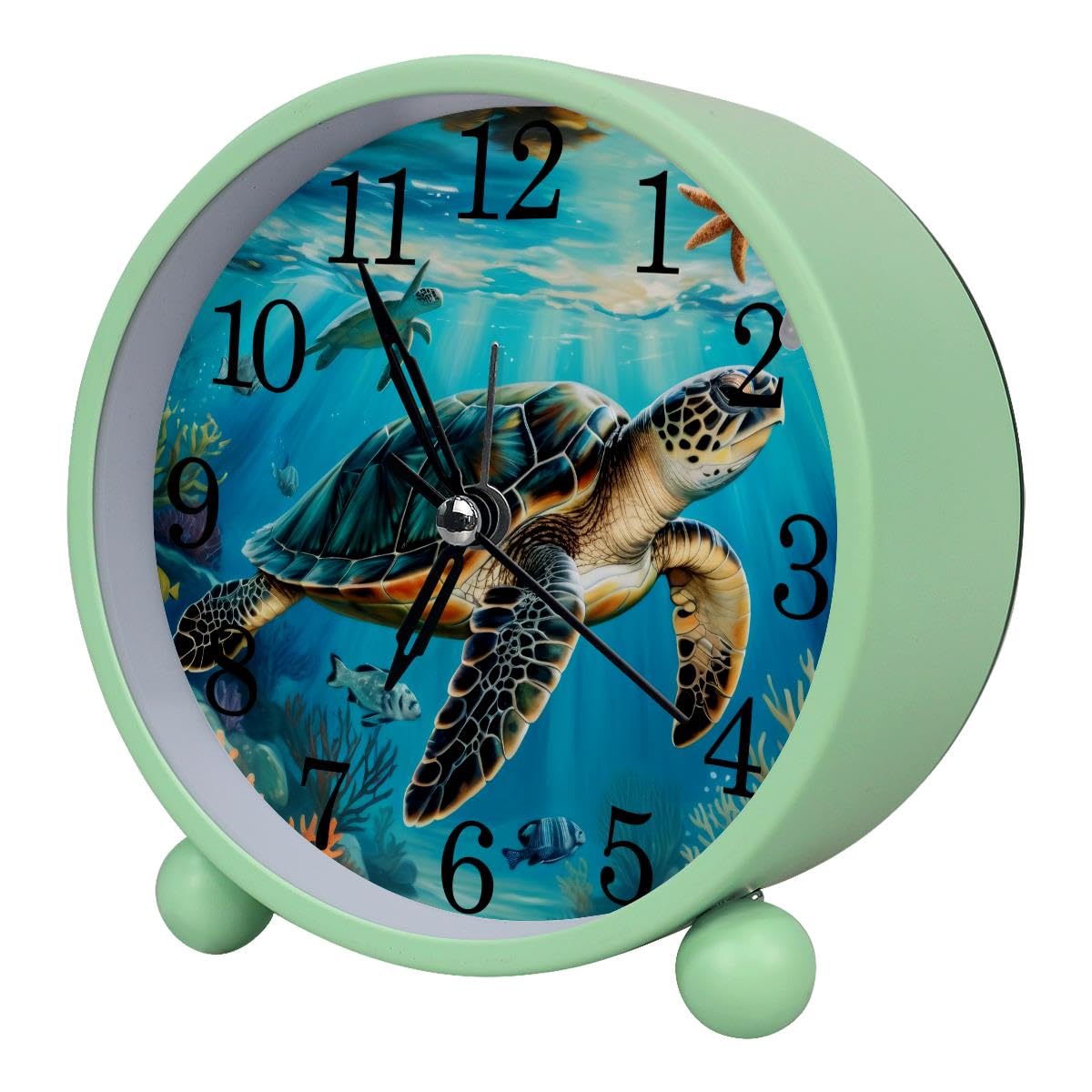 Alarm Clock Ocean Turtle Coral, Silent Non-Ticking with Night Light