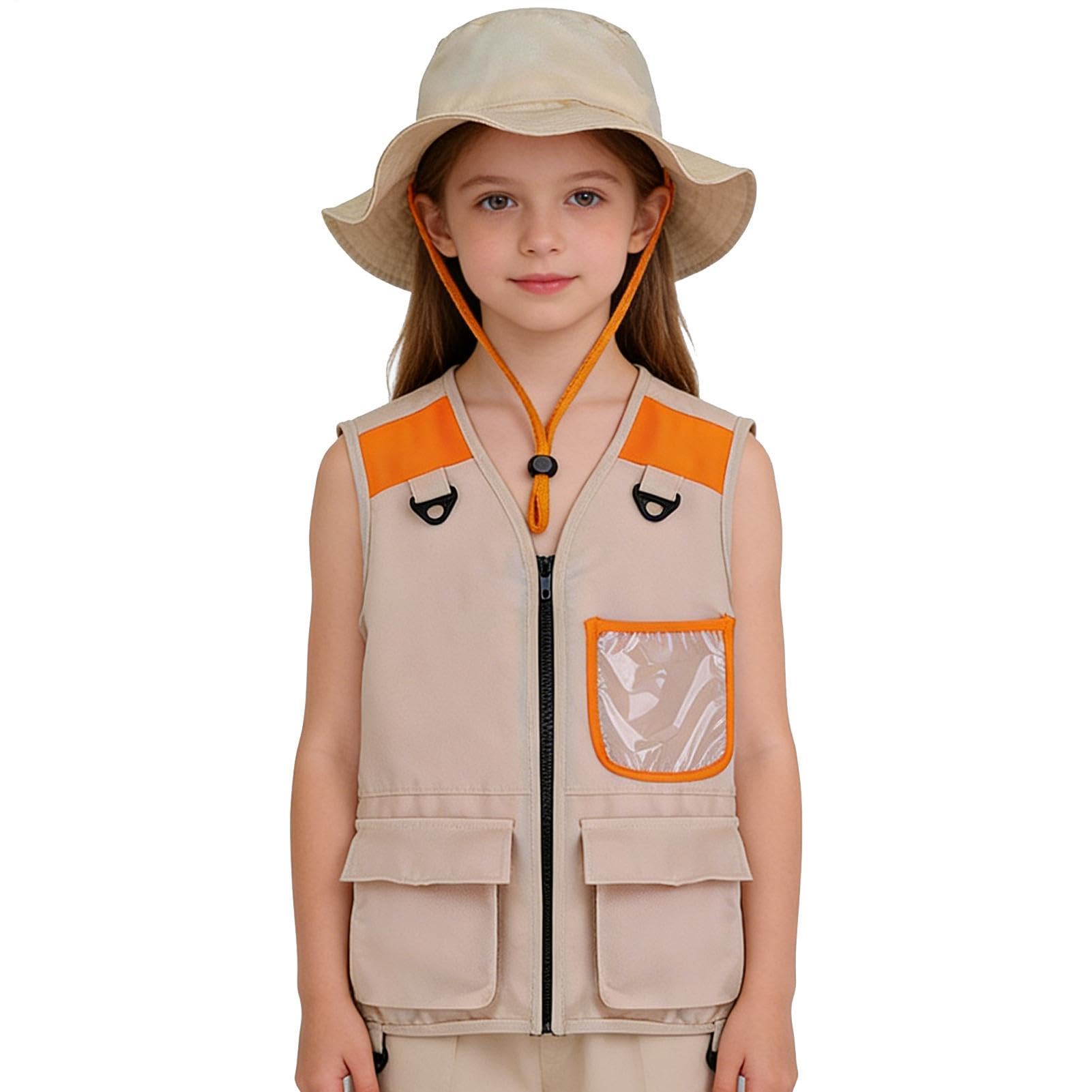 Kids Explorer Kit,with Hat Lightweight Outfit,Kids Costume Cargo Safari Vest - for Boys Girls Outdoor Hiking Fishing Camping Exploration Trekking Park Backyard
