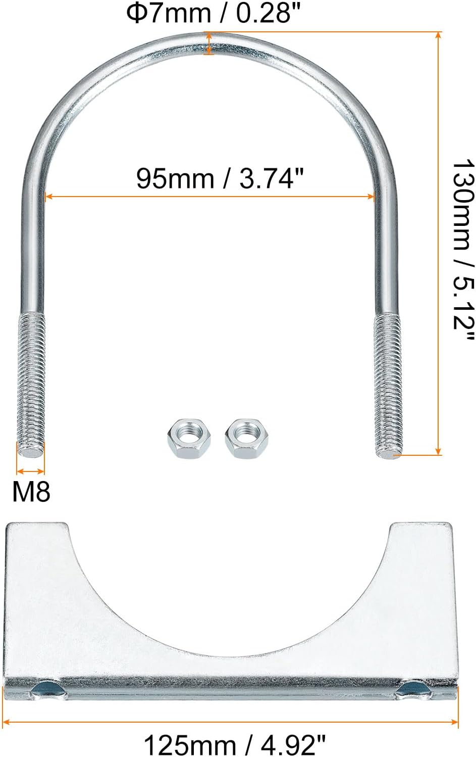 uxcell Muffler U-Bolt Clamps for 95mm(3-3/4") Diameter Exhaust Tail Pipe, 2pcs Exhaust U Clamp Saddle Type U-bolt Clamps