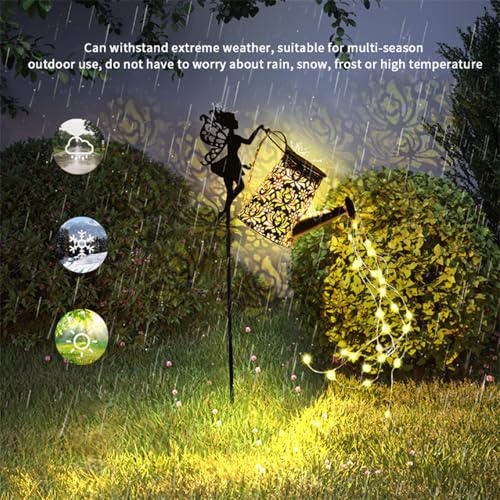 Luz solar para regadera, luces solares de jardín con 36 luces LED, metal retro, impermeable, para jardín, patio, camino, farol, decoración de plantas (elfo) - imagen 9