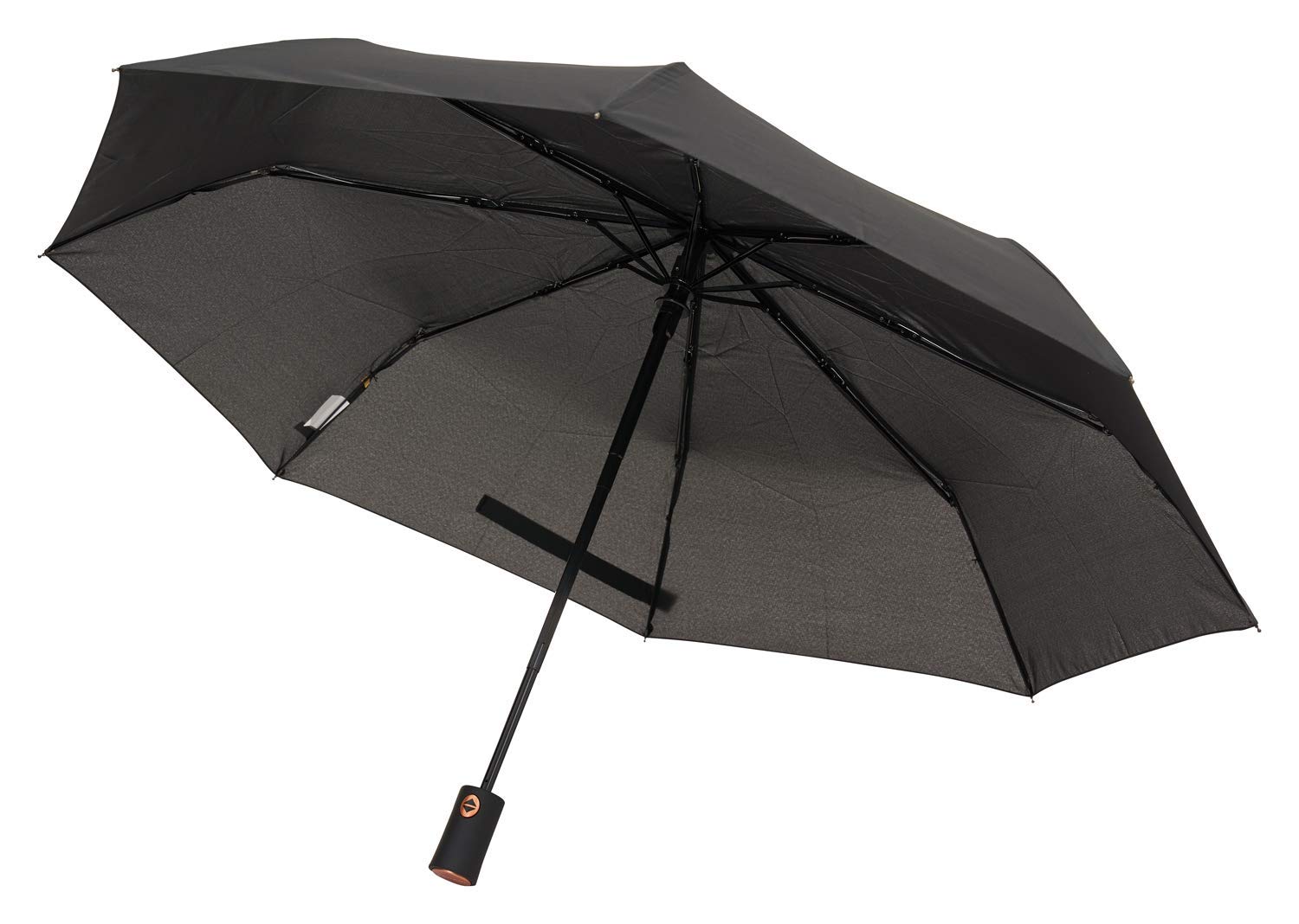 TAHARI® Automatic Open & Close Compact Travel Umbrella With Contour handle & Rose Gold for Men and Women (Black)