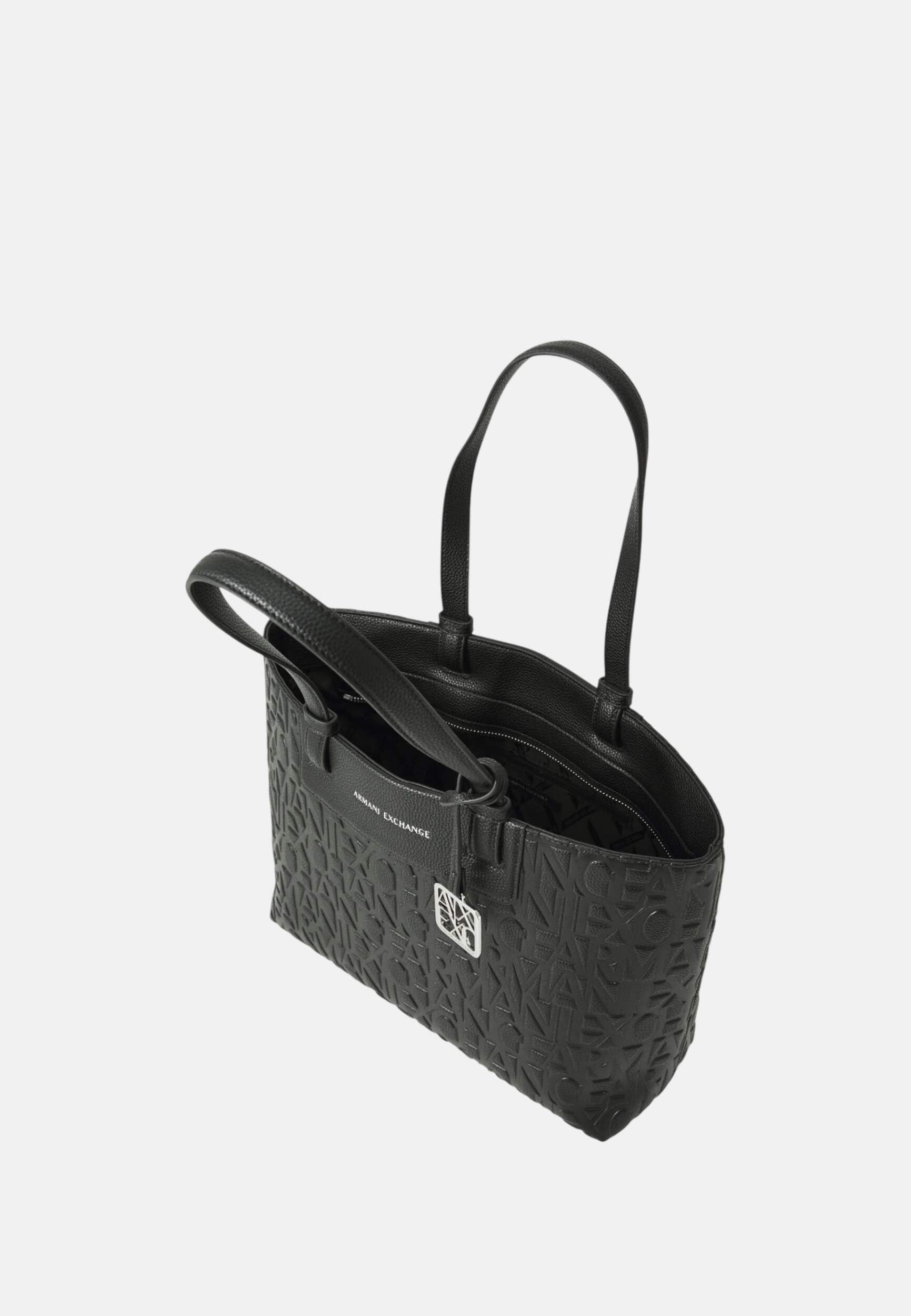 Armani Exchange Women's Liz Patent Embossed Logo Texture Shopping Bag, Black, TU
