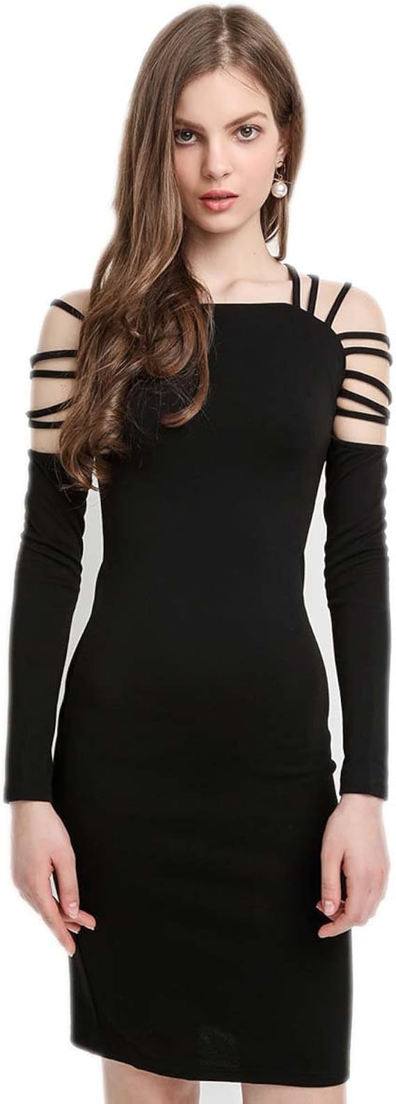 Amazon Co Jp Weheart レディースワンピースブラック複数の紐クロスペンシルドレス ブラックl ファッション