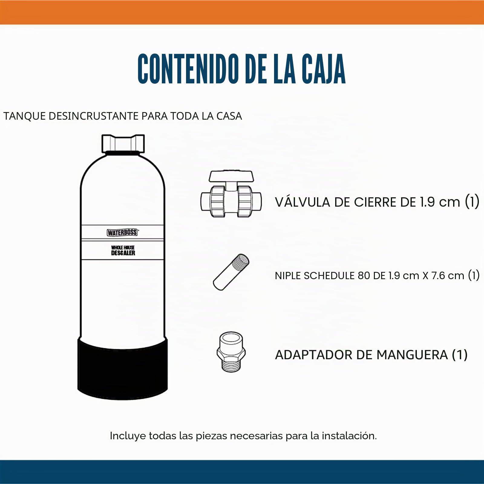 WaterBoss Alternativa para suavizante de agua para toda la casa, sistema descalcificador sin sal para el hogar, funciona con filtros de agua de ciudad y pozo, 6 años, 600.000 Gl, WB-WH-DSCLR