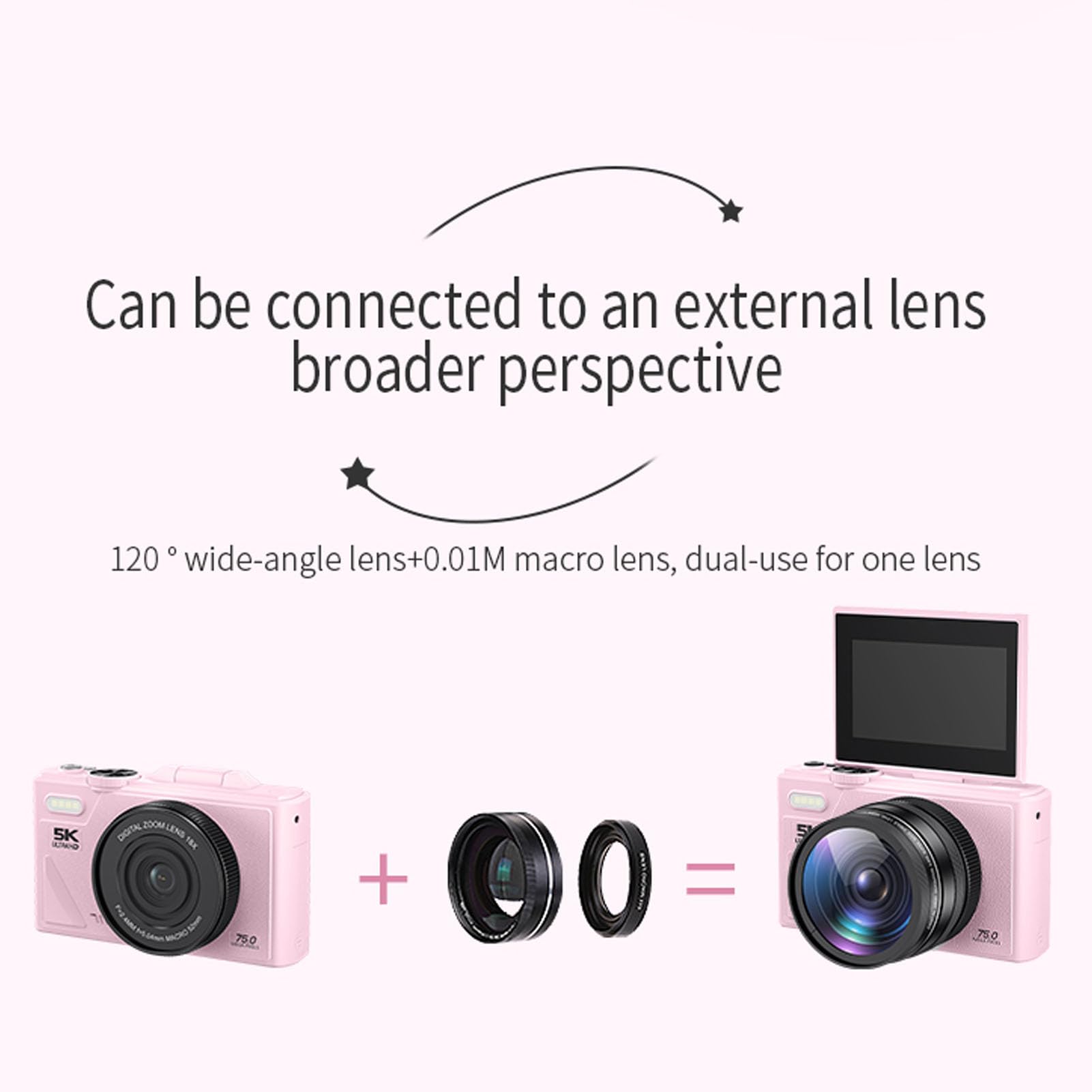 Fotocamera Digitale 5K 80MP, Zoom Digitale 18X, Schermo Flip Antivibrazione da 3", Supporta Pausa Video Time Lapse Rallentatore, Fotocamera Vlogging Ricaricabile per Adolescenti