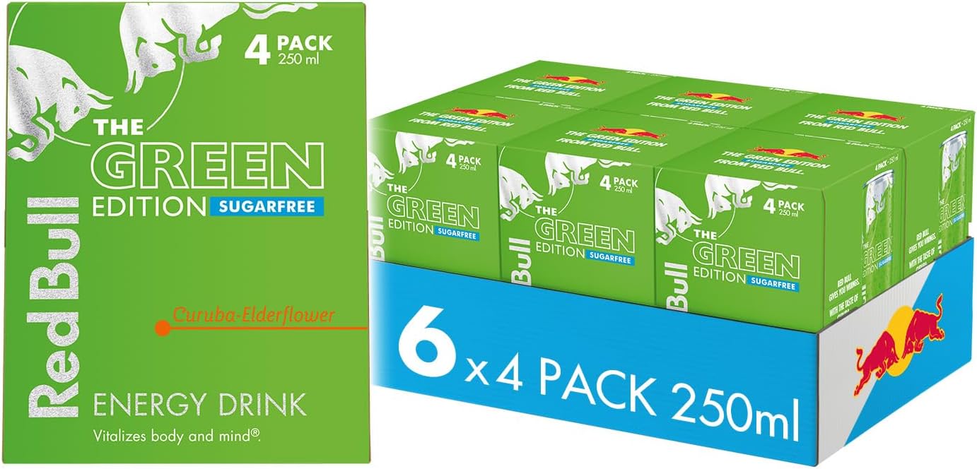 Red BullEnergy Drink Sugar Free Green Edition Curuba & Elderflower 250ml, 24 Pack