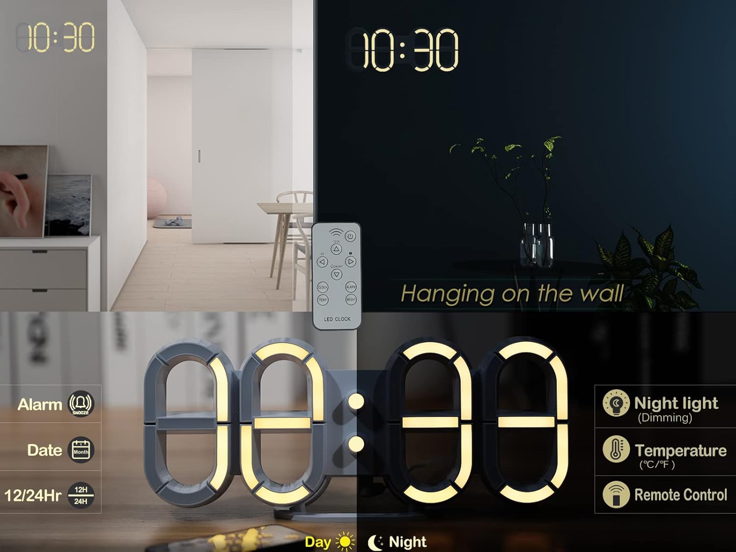 KOSUMOSU 3D LED Digital Clock displaying time, date, and temperature