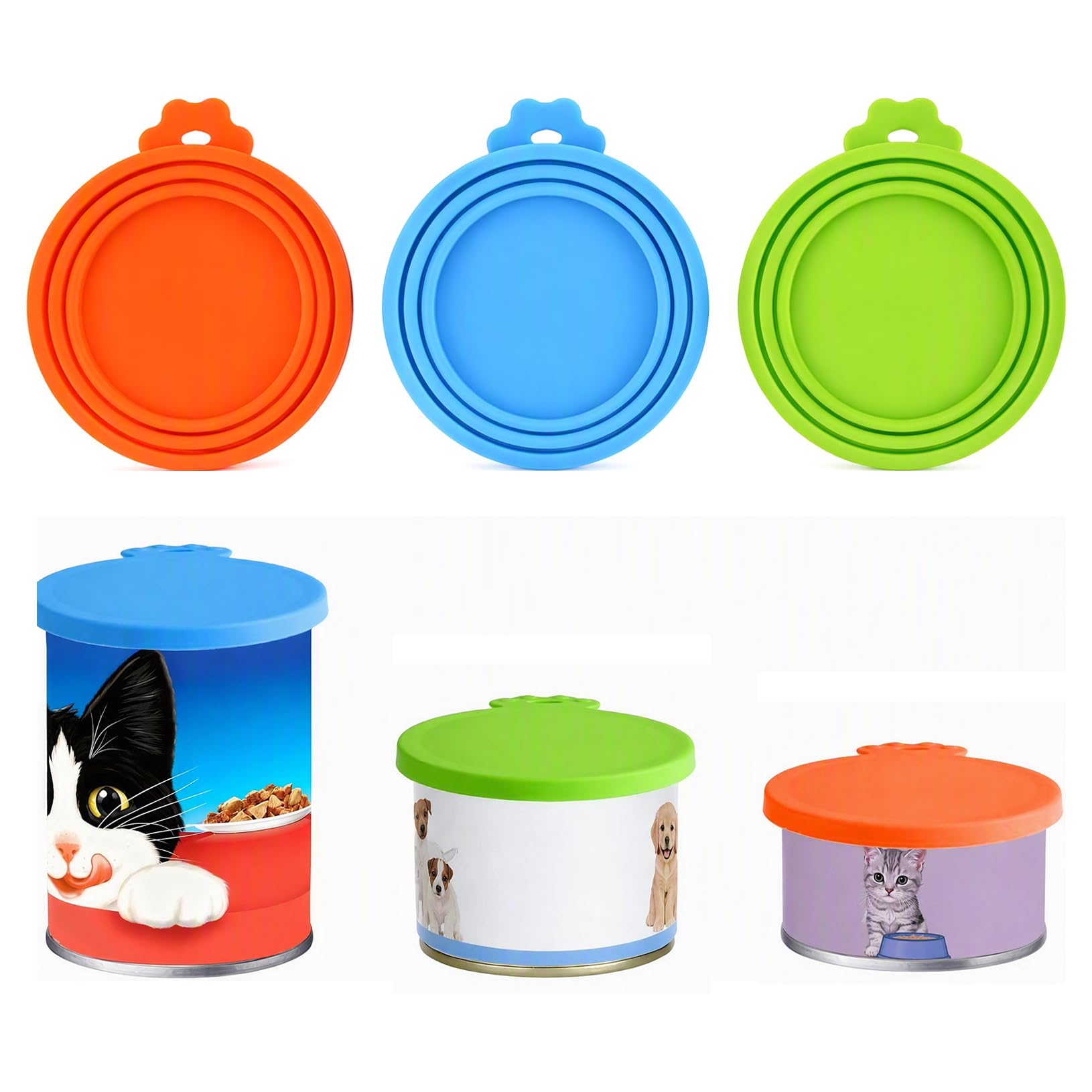Meralo 3 Pcs Universal Silicone Pet Food Can Covers Lids