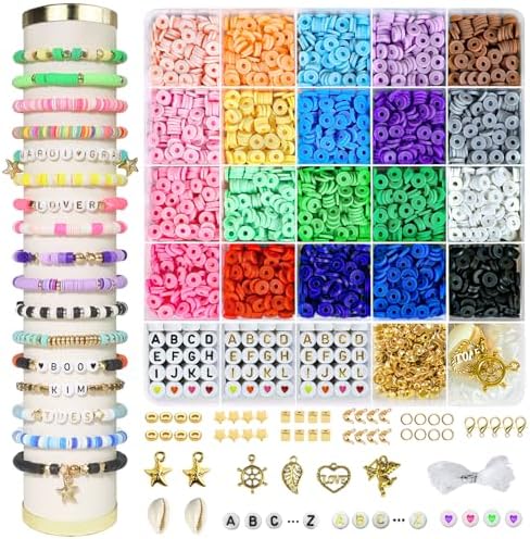 Perles Heishi, 5700pcs Bricolage Perle Plate Pour Bracelet Coloré, 15 Couleurs 6mm Fabrication De Bracelet Loisirs Créatif Kit, Collier Boucles D'oreilles Bague,Perles Pour Bracelet Adultes Enfants - 3